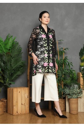 Lyne Halim Rosa Alba Brukat Bordir Blouse – Kebaya Wanita Lace Hitam, BLO-3394